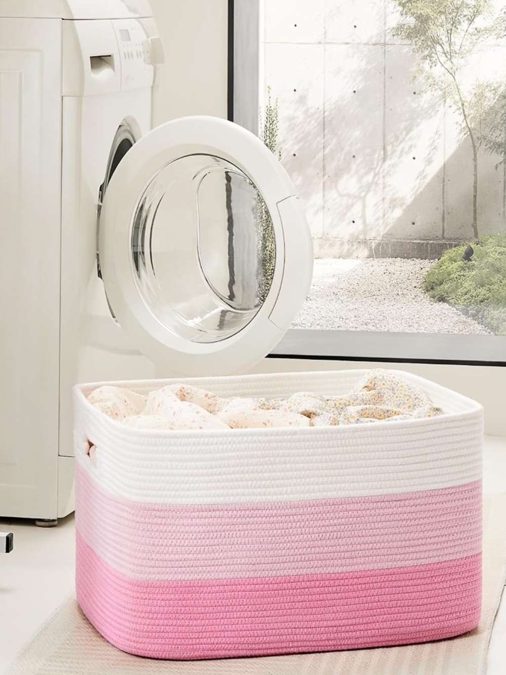 Striped Cotton Rope Storage Bin - Pink & White